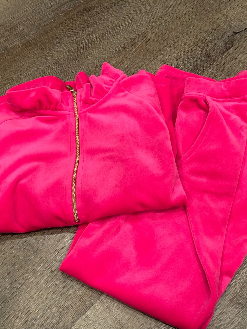 Lilly Pulitzer Skipper Ruffle Velour Popover In Pink Palms with matching joggers